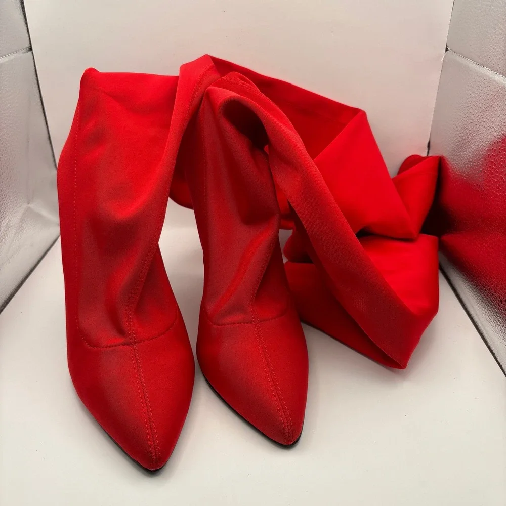 Slammin SLAM01S1 Women Red Stretch Fabric Over The Knee Stiletto Boots 8M